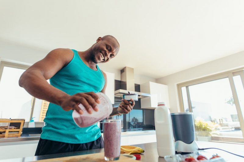 making a protein shake after a workout